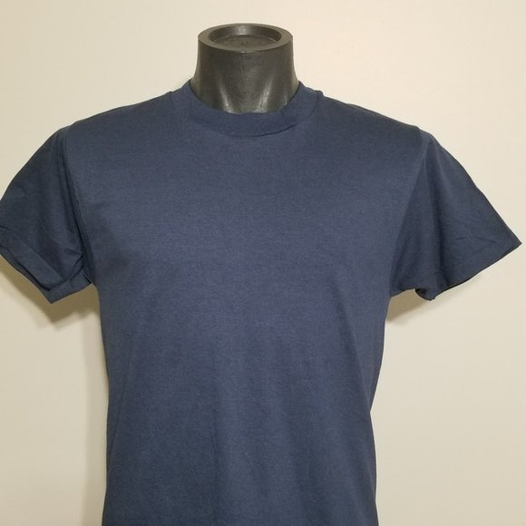 Vintage NOS 80s Screen Stars T shirt M Blue Blank Single Stitch USA Plain Tee - Picture 1 of 8